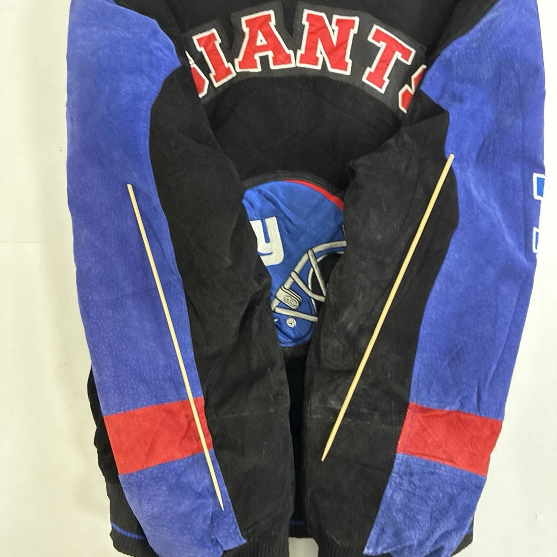 New York Giants Leather Suede Varsity Bomber Jacket Size Medium NFL