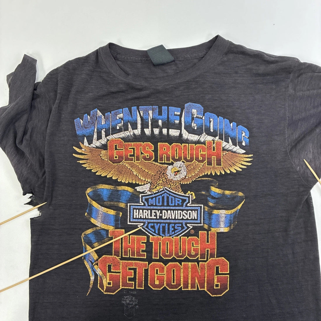 Vintage Harley Davidson 3D Emblem When The Going Gets Rough T-Shirt Large 1985
