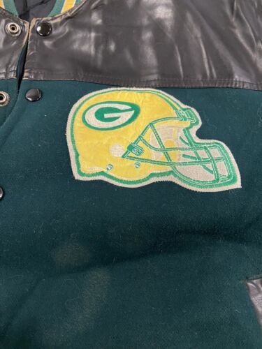 Vintage Green Bay Packers Wool Leather Varsity Bomber Jacket Medium 90s NFL
