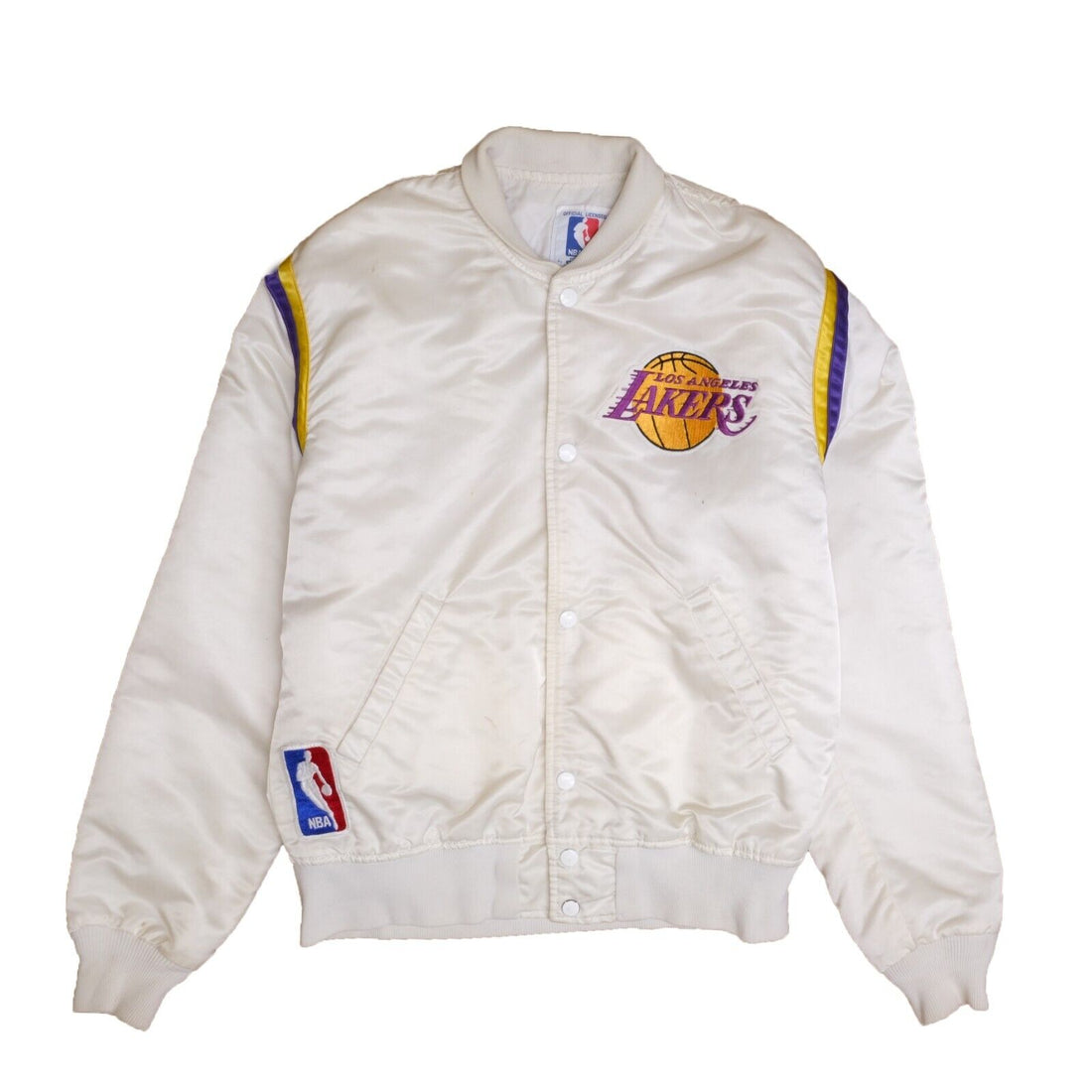 Vintage Los Angeles Lakers Starter Satin Bomber Jacket Size Medium White NBA
