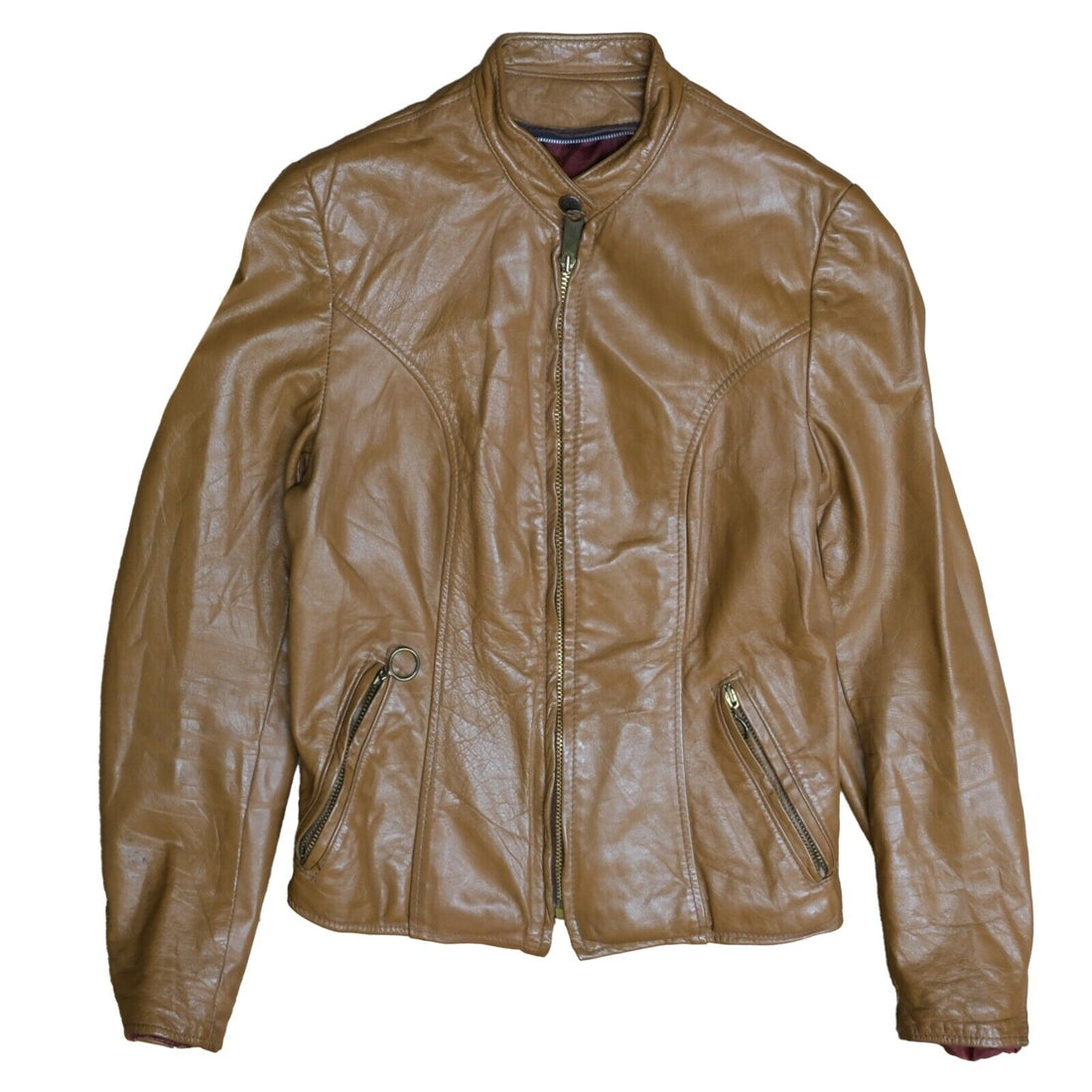 Vintage Brooks Leather Cafe Racer Motorcycle Jacket Size 28 Brown 70s