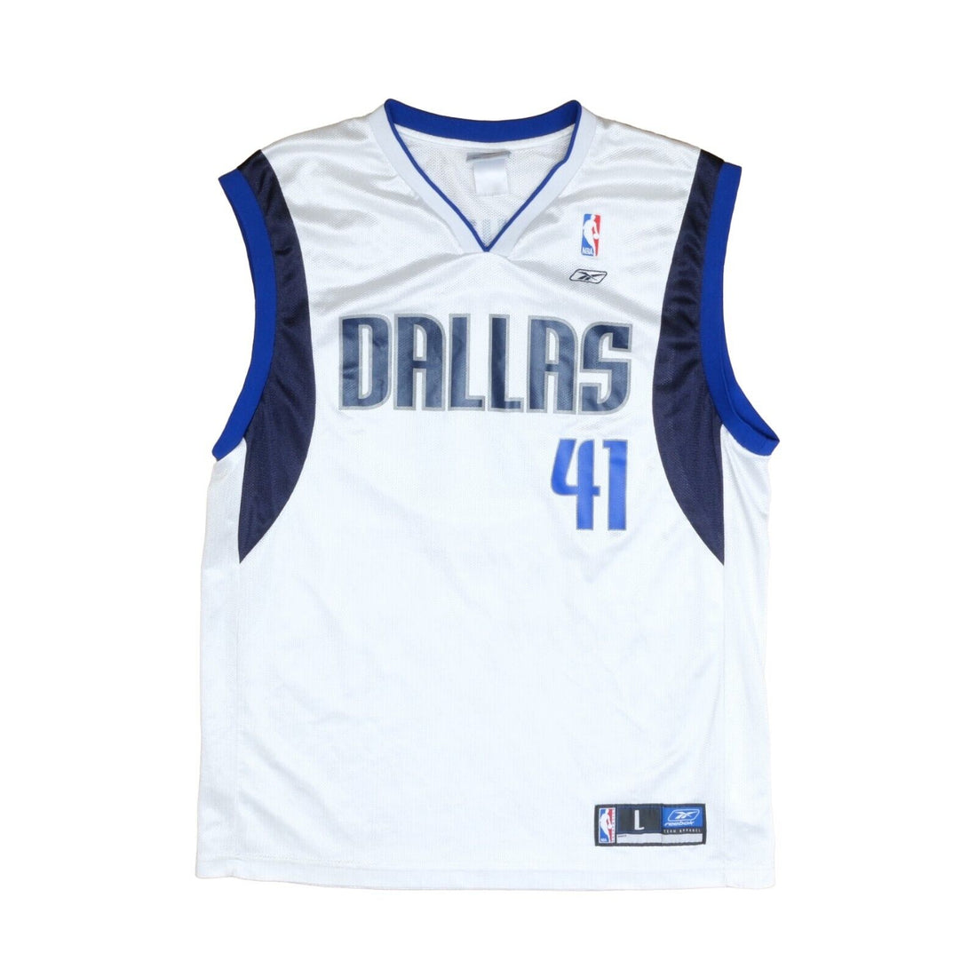 Vintage Dallas Mavericks Dirk Nowitzki Reebok Jersey Size Large White NBA