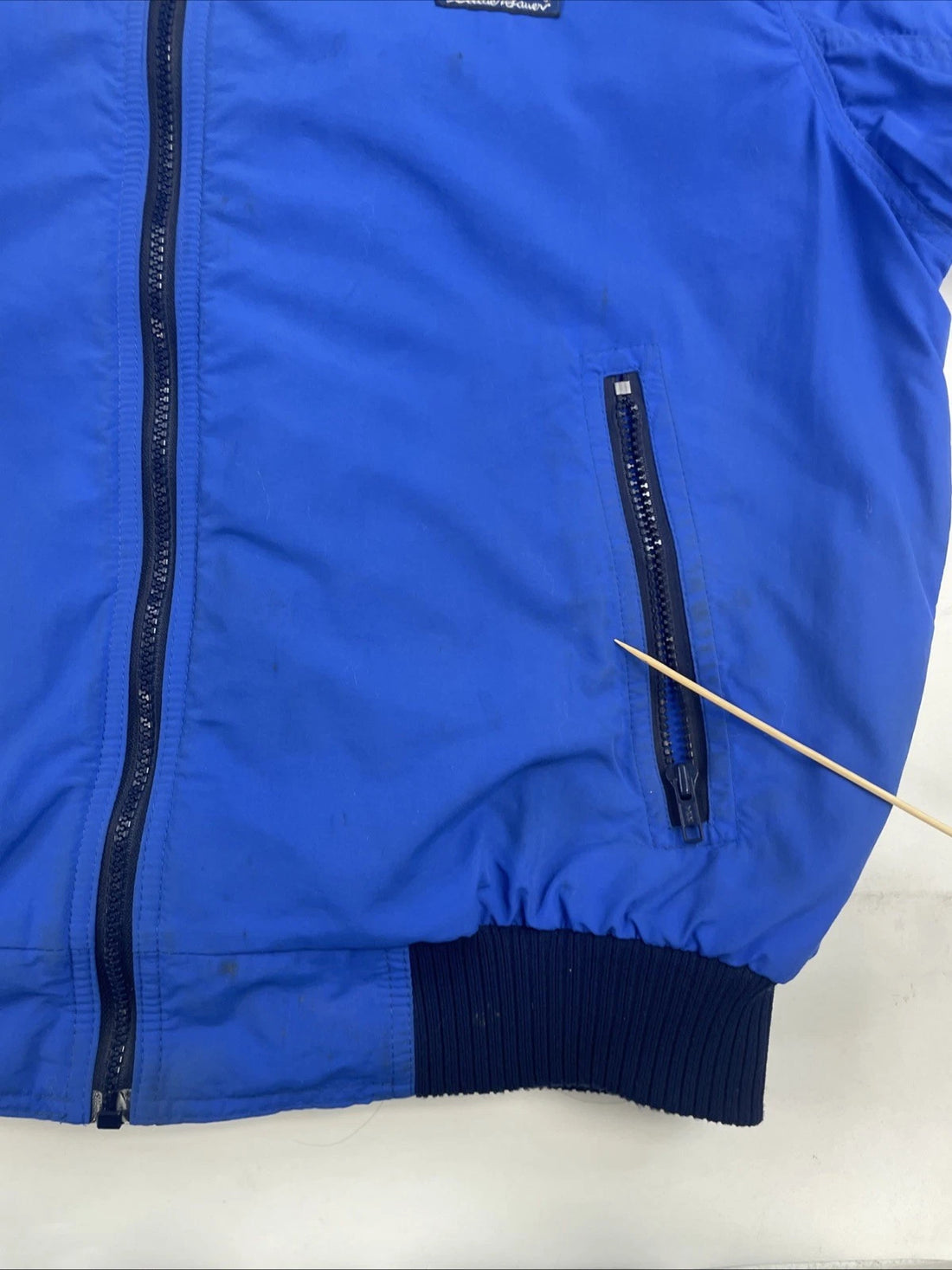 Vintage Eddie Bauer Bomber Jacket Size Large Blue Fleece Lined