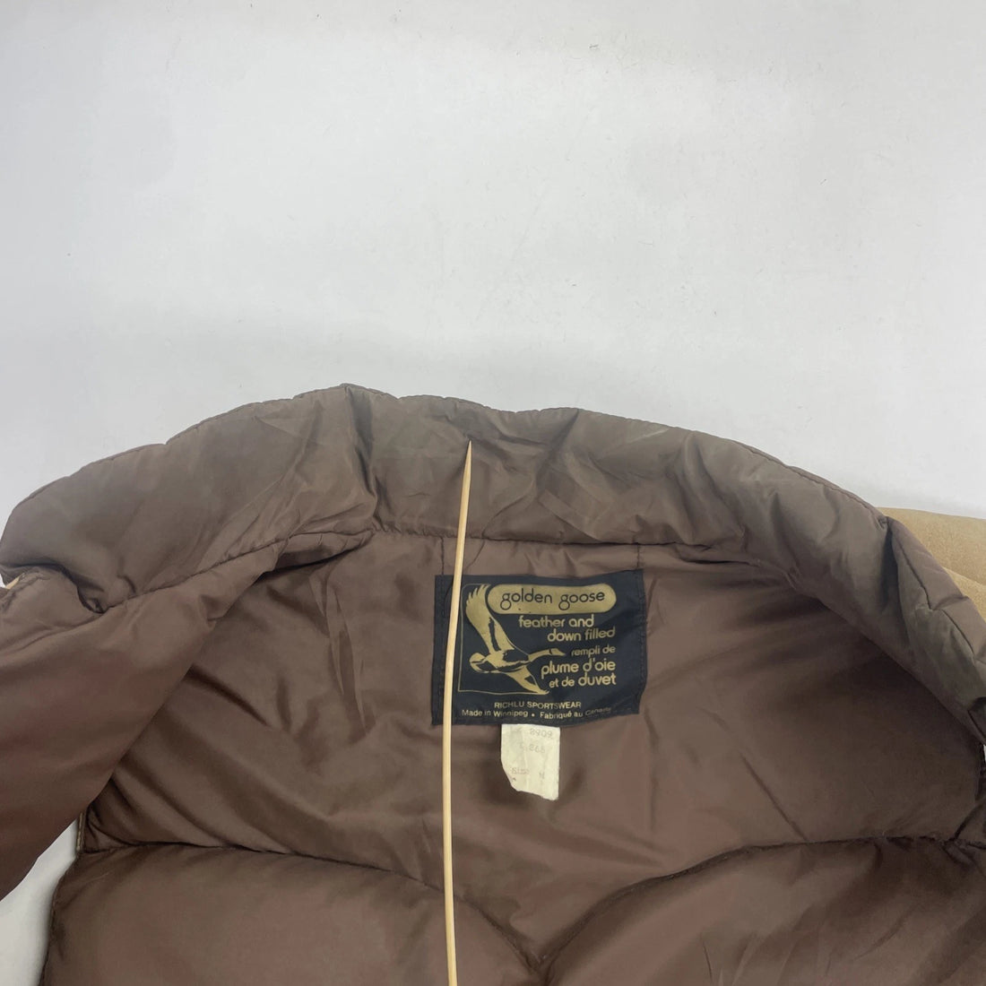 Vintage Golden Goose Puffer Suede Vest Jacket Size Medium Brown Down Insulated