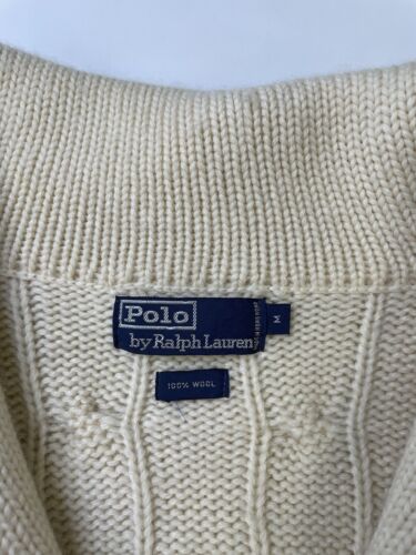 Vintage Polo Ralph Lauren Wool Cardigan Sweater Size Medium Fisherman Cable Knit