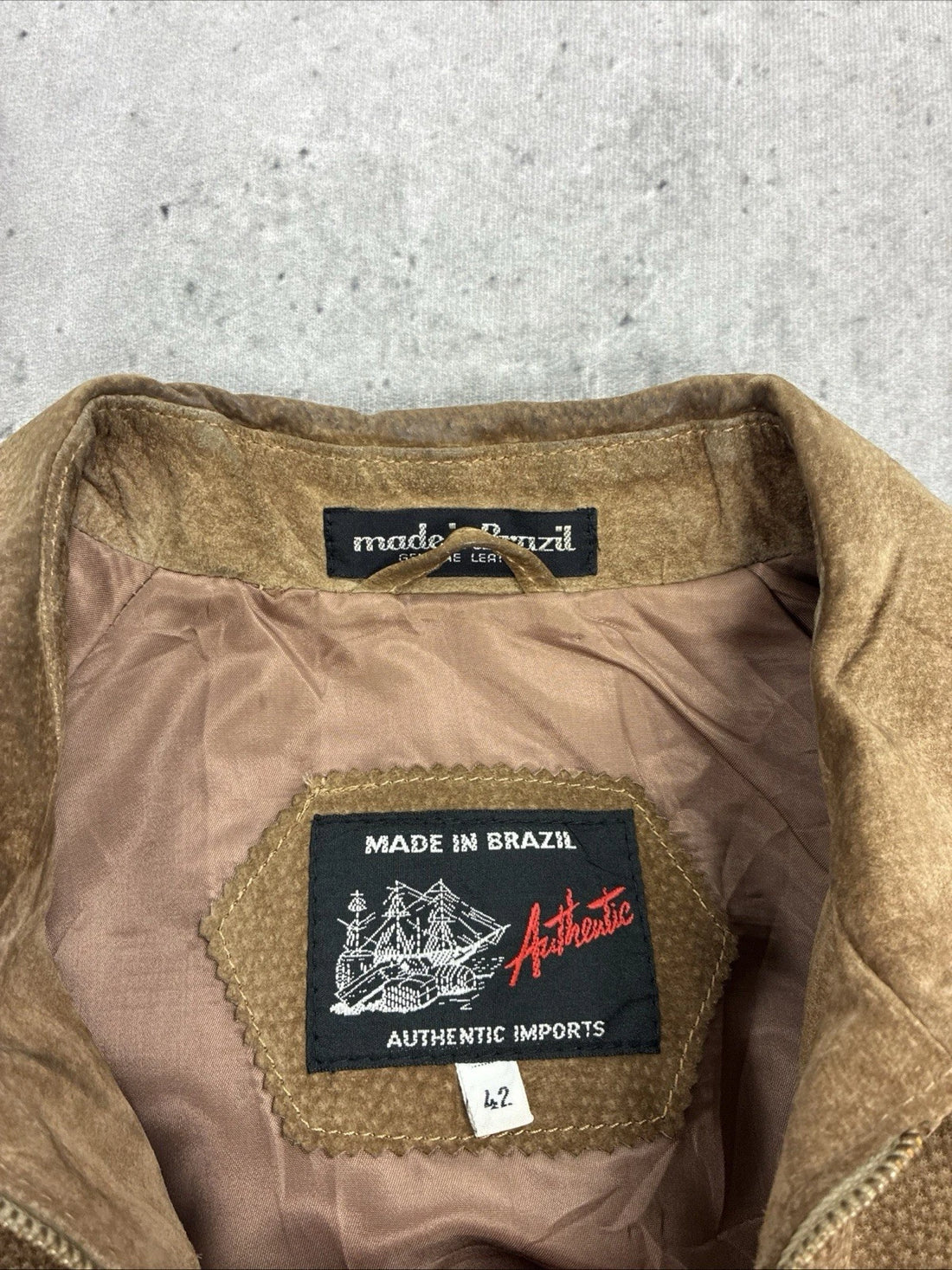 Vintage Brazil Leather Suede Bomber Jacket Size 42