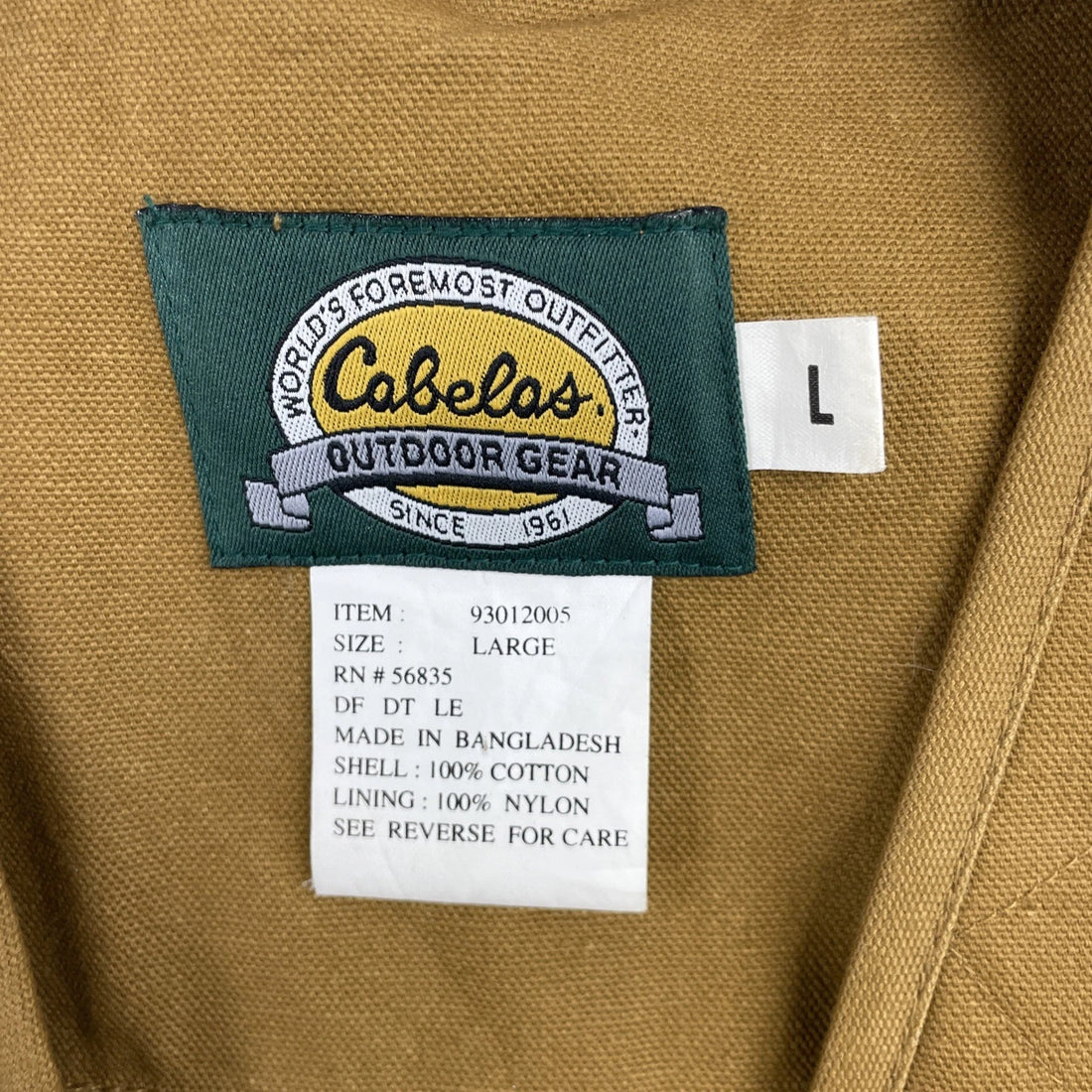 Cabela's Canvas Utility Vest Jacket Size Large Brown Hunting Fishing