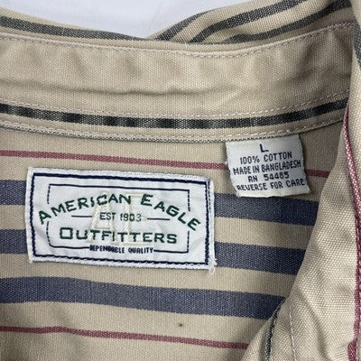 Vintage American Eagle Button Up Shirt Size Large Beige Striped