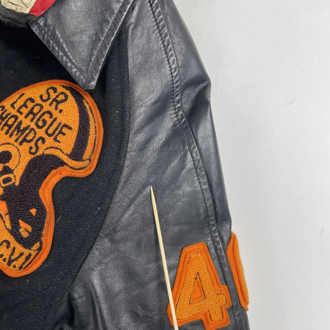 Vintage Football Sr. League Champs Leather Wool Varsity Jacket Size 40 80s