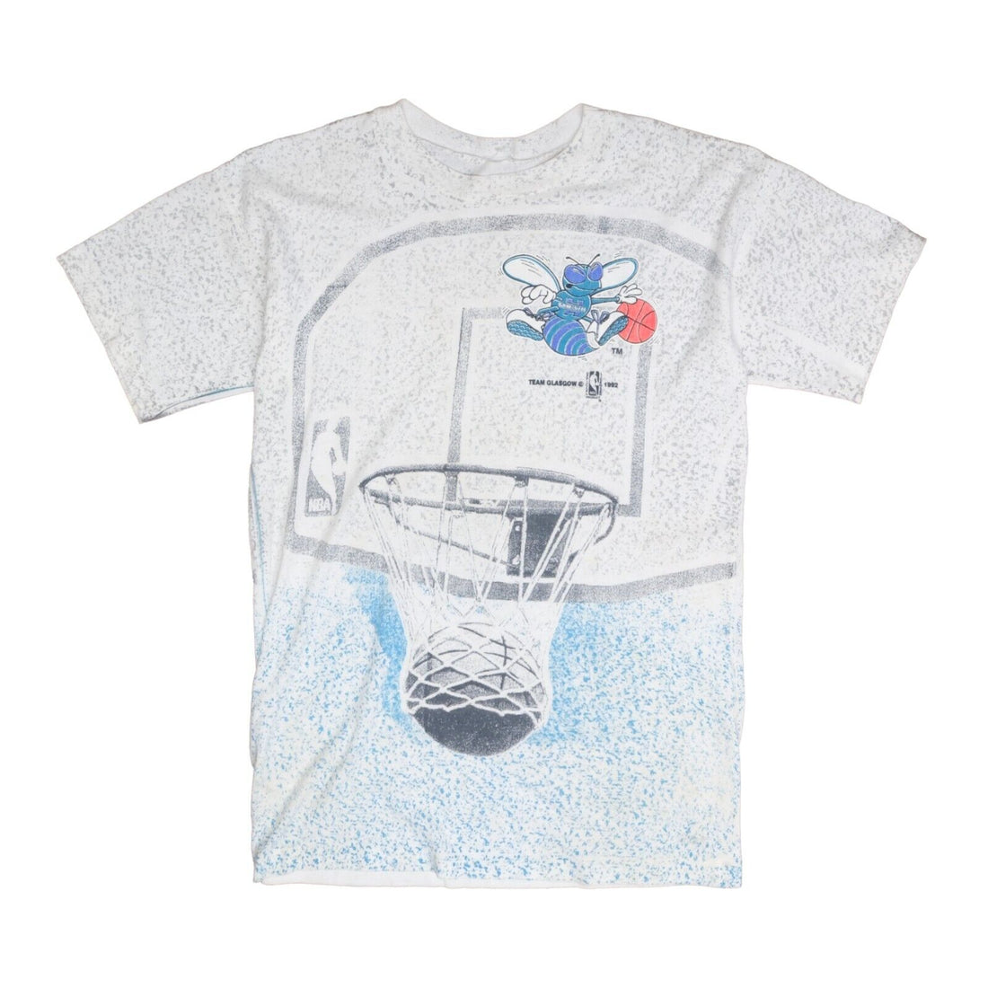 Vintage Charlotte Hornets T-Shirt Size Medium All Over Print AOP 1992 90s NBA