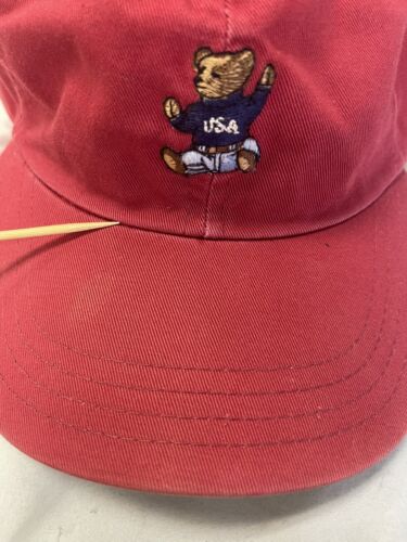 Vintage Polo Sport Ralph Lauren Bear Strapback Hat OSFA Red Embroidered 90s