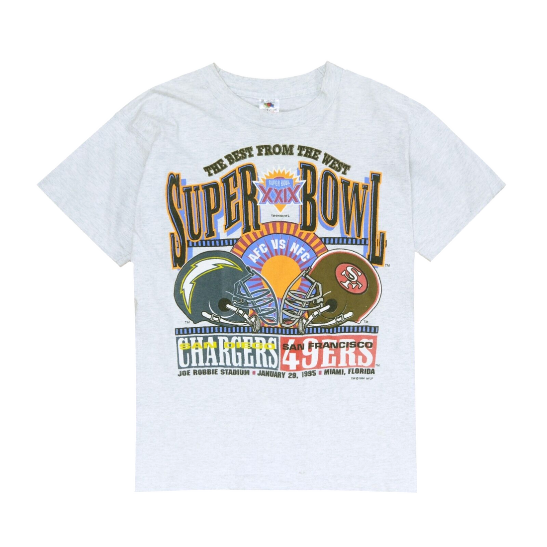 Vintage Superbowl XXIX Chargers 49ers T-Shirt Size Medium Gray 1995 90s NFL