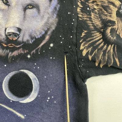 Vintage Native American Bear Liquid Blue T-Shirt Large All Over Print 1998 90s