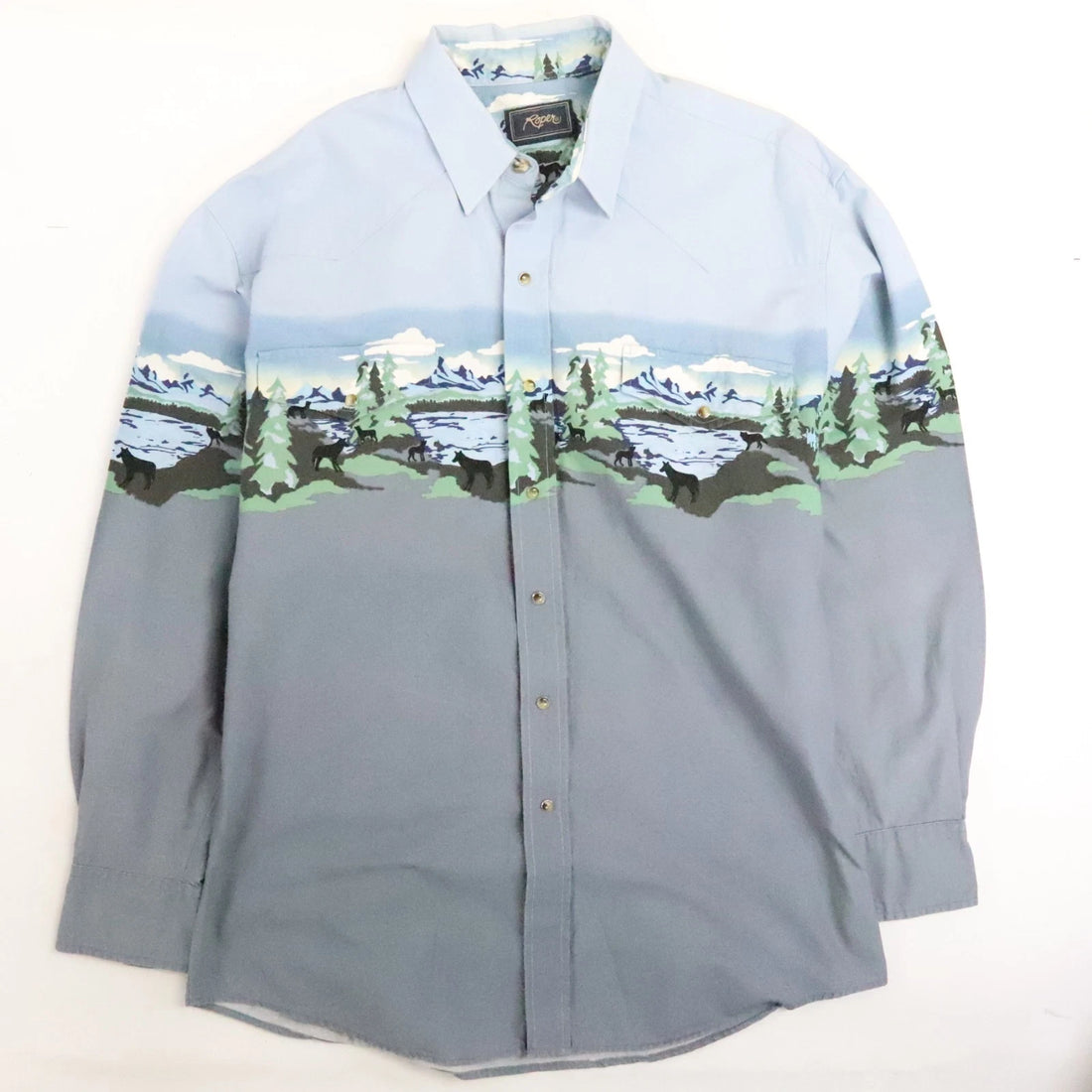 Vintage Roper Wolf Mountain Western Pearl Snap Shirt Size Large