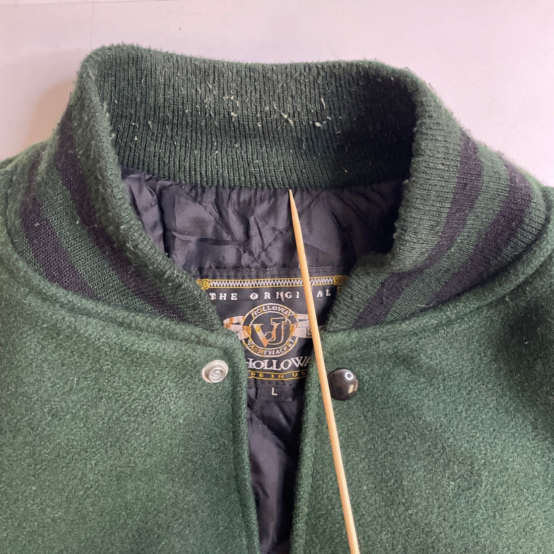Holloway Leather Wool Varsity Jacket Size Large Green