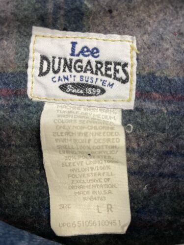 Vintage Lee Dungarees Denim Trucker Jacket Size Large Blue Blanket Lined