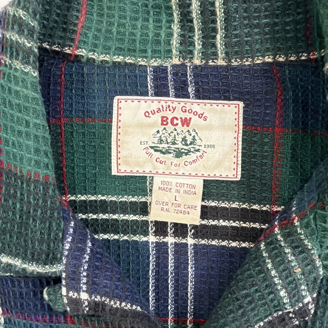 Vintage BCW Thermal Waffle Button Up Shirt Size Large Plaid