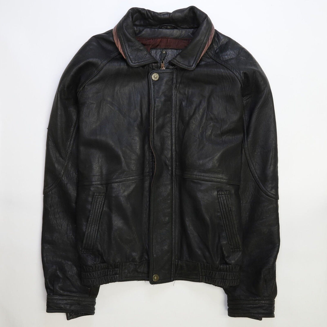 Vintage Esquire Leather Bomber Jacket Size Large Black