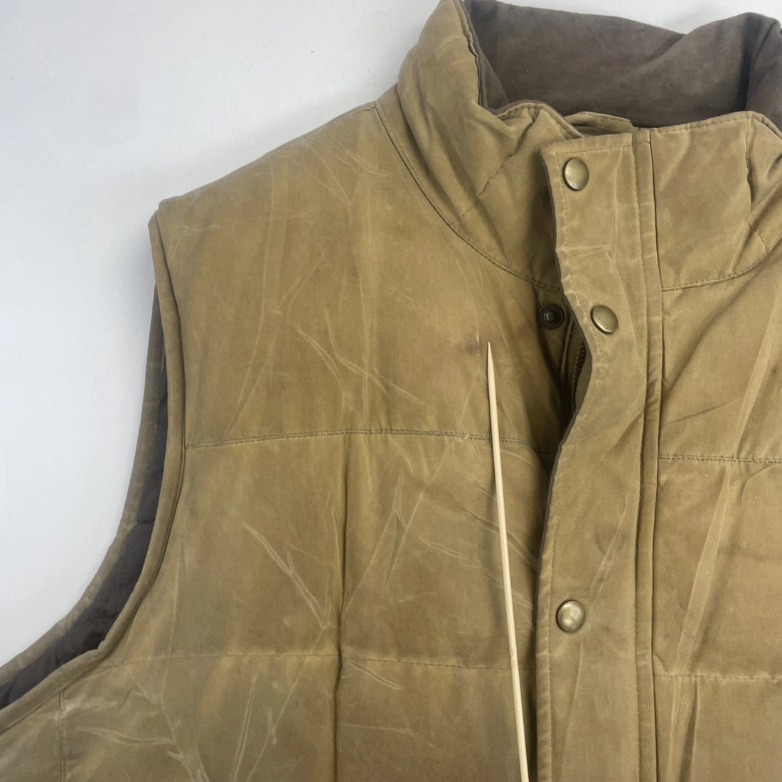 L.L. Bean Waxed Quilted Puffer Vest Jacket Size Large Brown Insulated