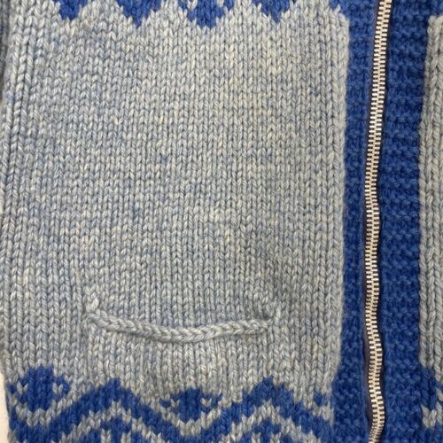 Vintage Wool Knit Cowichan Sweater Size Large Lion Zip Blue