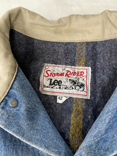 Vintage Lee Storm Rider Denim Jacket Size 42 Blue Blanket Lined