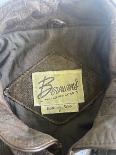 Vintage Bermans Leather Bomber Jacket Size Medium Brown