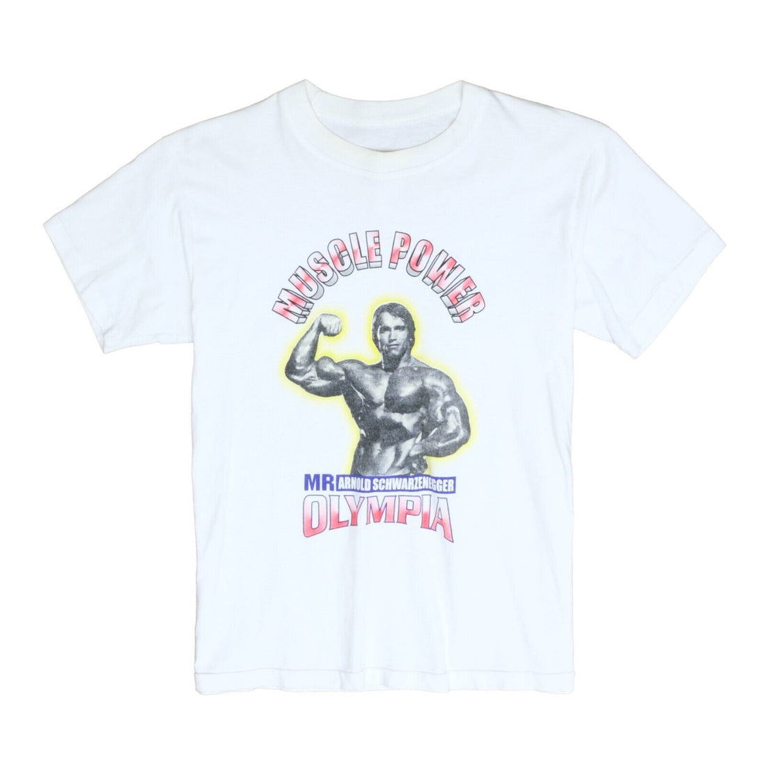 Vintage Arnold Schwarzenegger Muscle Power Olympia T-Shirt Size Medium White