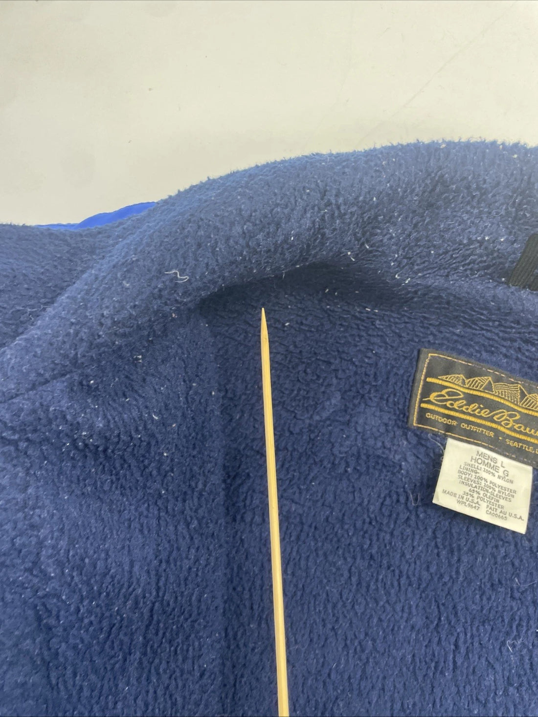 Vintage Eddie Bauer Bomber Jacket Size Large Blue Fleece Lined