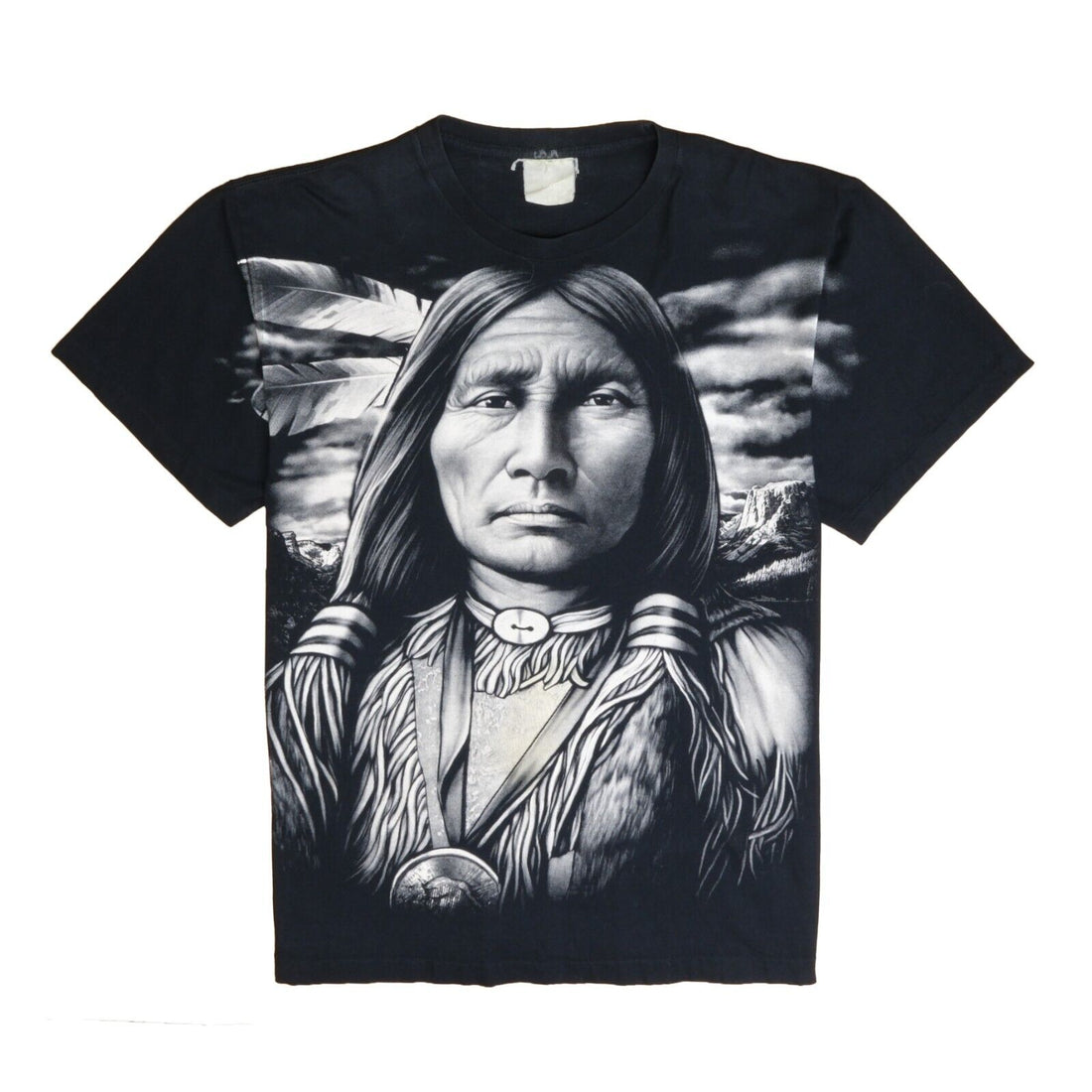 Vintage Native Portrait T-Shirt Size XL Black All Over Print