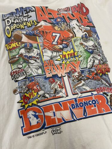 Vintage Denver Broncos Comic Strip Salem T-Shirt Size XL White 1993 90s NFL