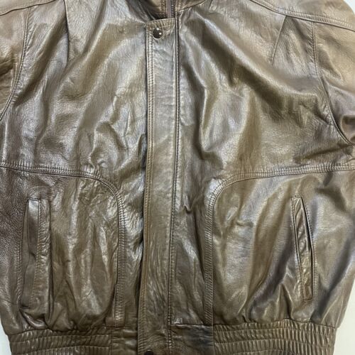 Vintage London Fog Leather Bomber Jacket Size Large Brown