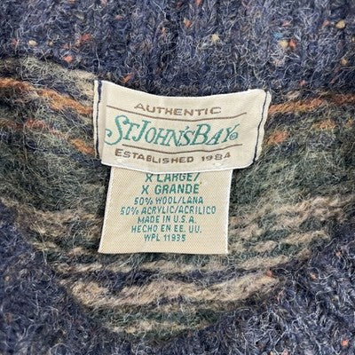Vintage St. John's Bay Wool Knit Crewneck Sweater Size XL Fair Isle