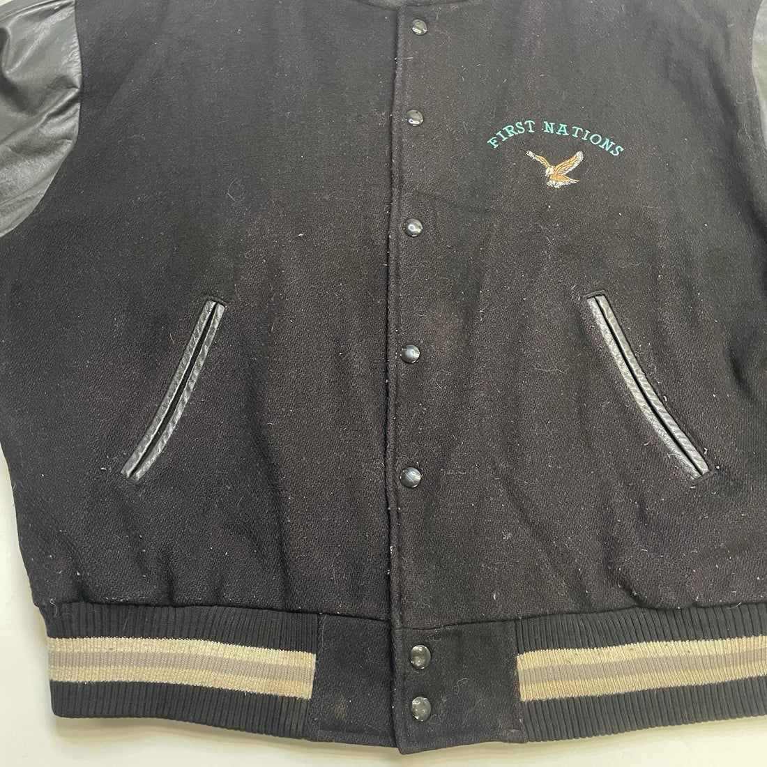 Vintage First Nations Eagle Leather Wool Varsity Jacket Size Large