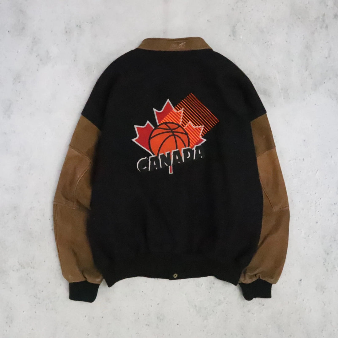 Vintage Basketball Canada Leather Wool Varsity Jacket Size Large