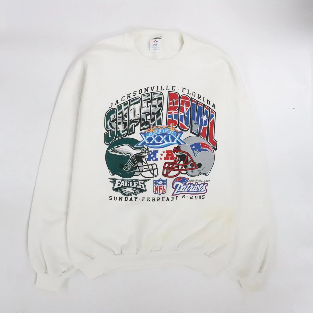 Vintage Eagles Patriots Super Bowl XXXIX Sweatshirt Crewneck Size XL 2005 NFL