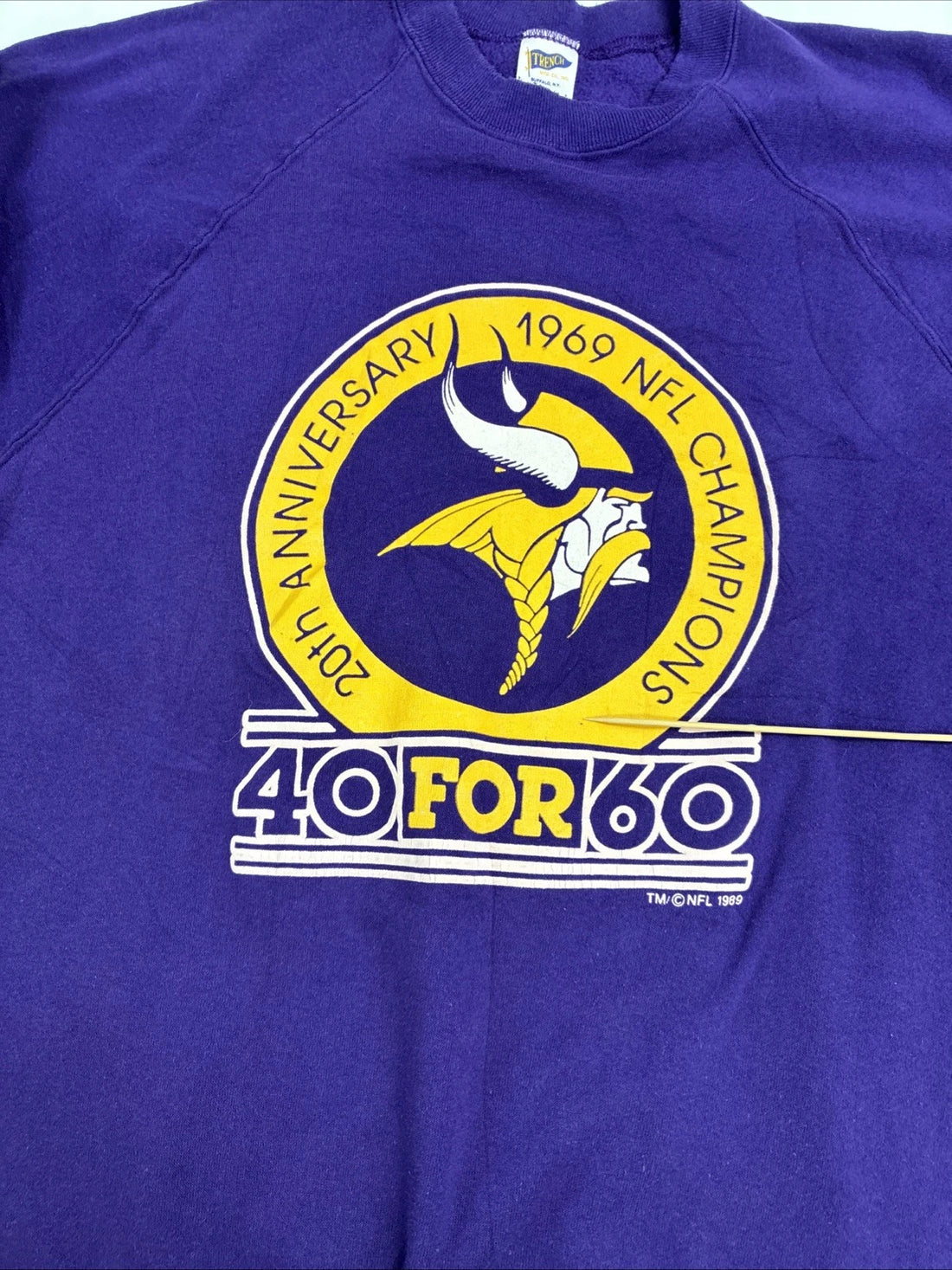 Vintage Minnesota Vikings 20th Anniversary Sweatshirt Crewneck Size 2XL 1989 NFL