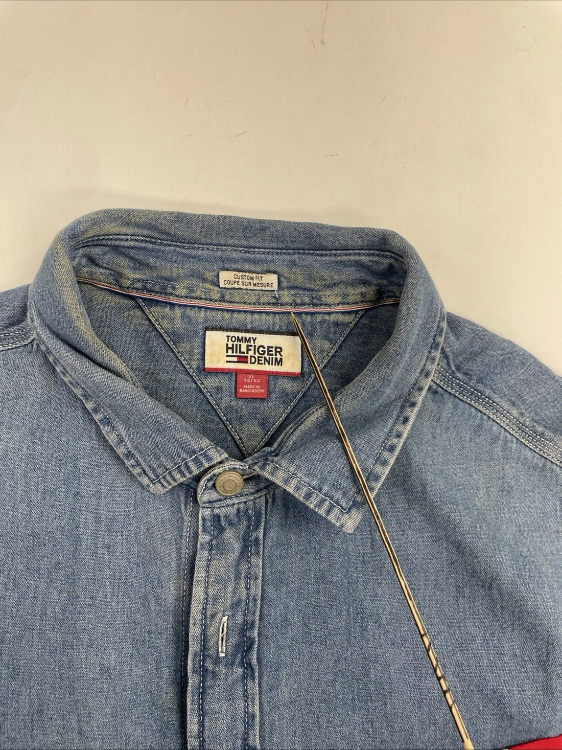 Tommy HIlfiger Flag Pocket Denim Button Up Shirt Size XL