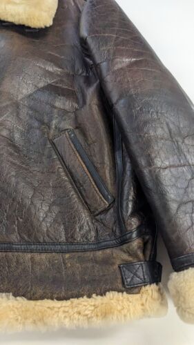 Vintage Leather Shearling Bomber Jacket Size XL Brown