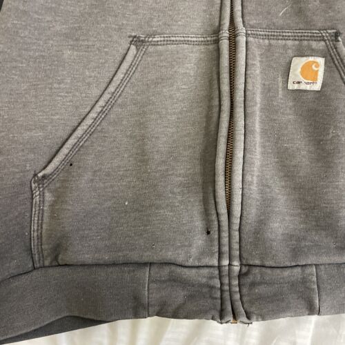 Vintage Carhartt Full Zip Sweatshirt Hoodie Size Large Gray Thermal Lined