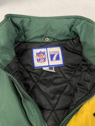 Vintage Green Bay Packer Logo 7 Puffer Jacket Size Large Green Insulated 90s NFL