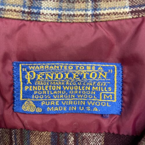 Vintage Pendleton Wool Board Button Up Shirt Size Medium Maroon Plaid