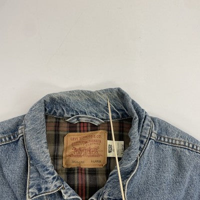 Vintage Levi Strauss & Co. Denim Trucker Jacket Size XL Plaid Lined 70518-0350