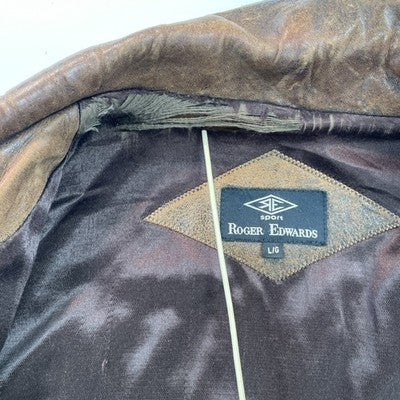 Vintage Roger Edwards Leather Bomber Jacket Size Large Brown