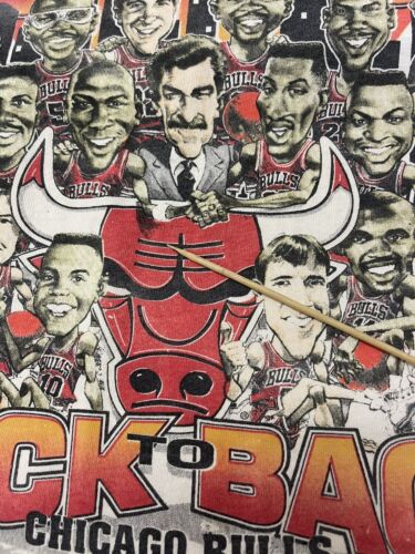 Vintage Chicago Bulls Back to Back Champs Caricature T-Shirt Large 1992 90s NBA