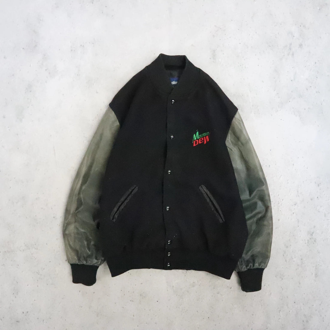 Vintage Mountain Dew Leather Wool Varsity Jacket Size Large