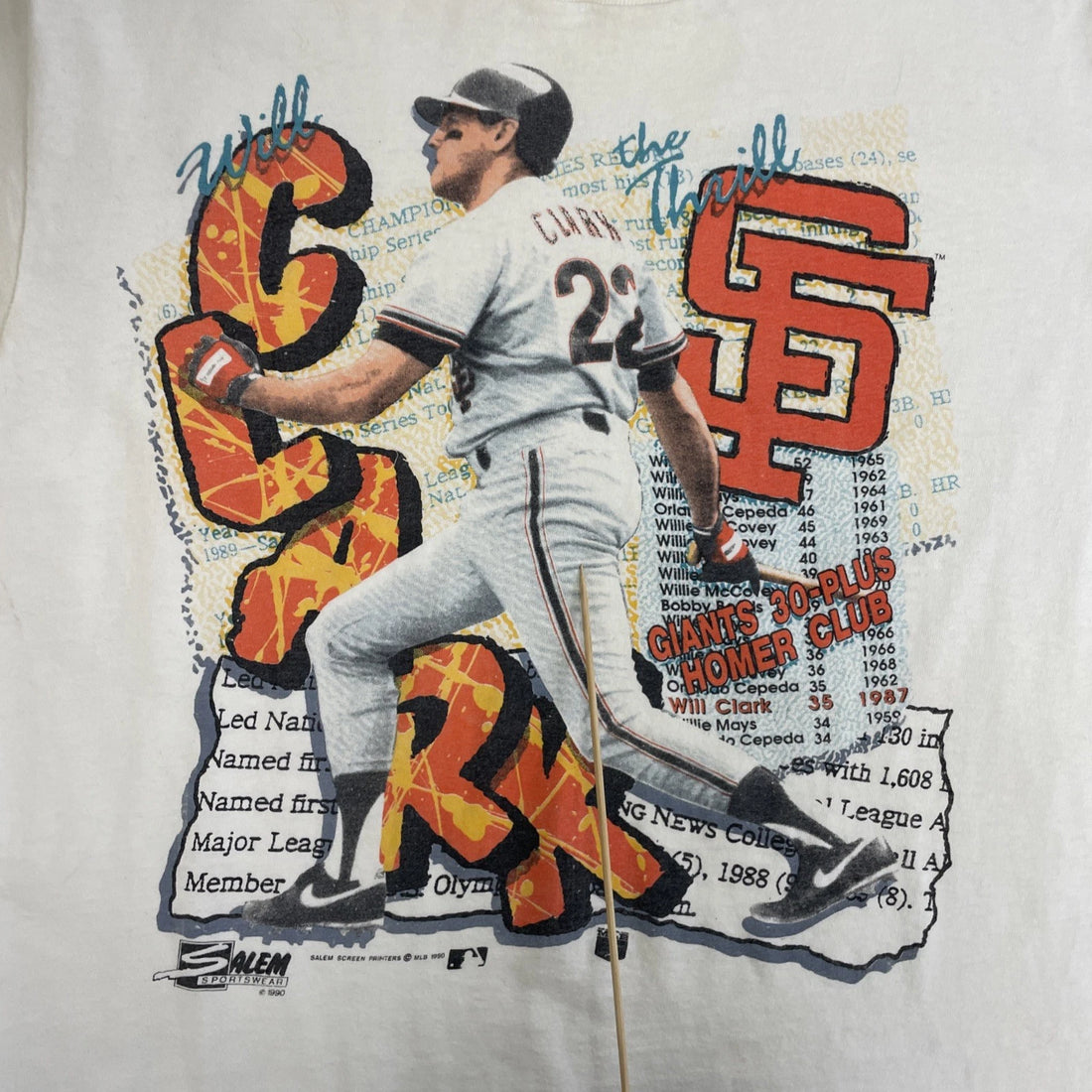Vintage San Francisco Giants Will Clark Salem T-Shirt Size Large 90s MLB