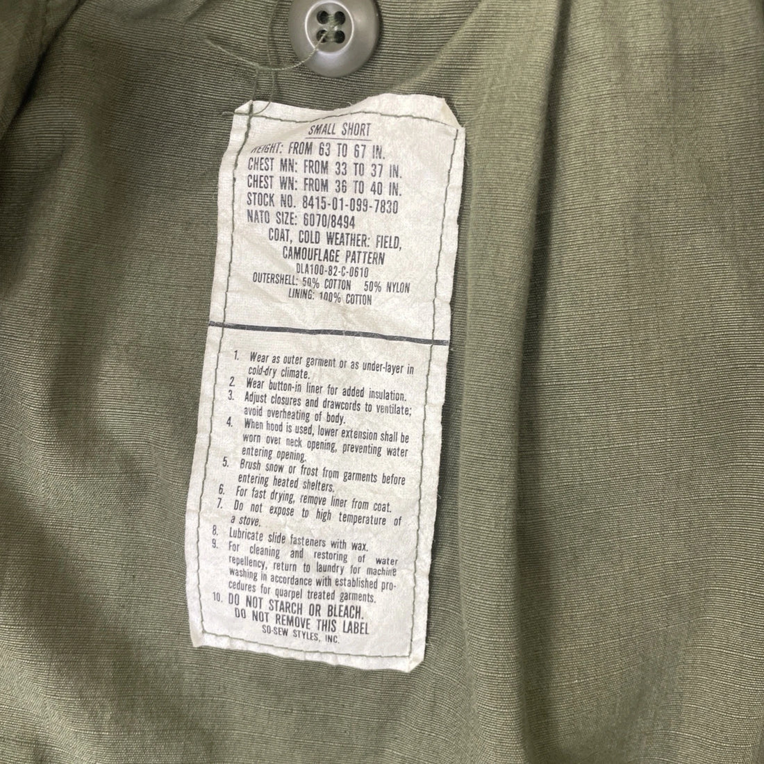 U.S. Army Camo Cold Weather Field Coat Jacket Size Small Short