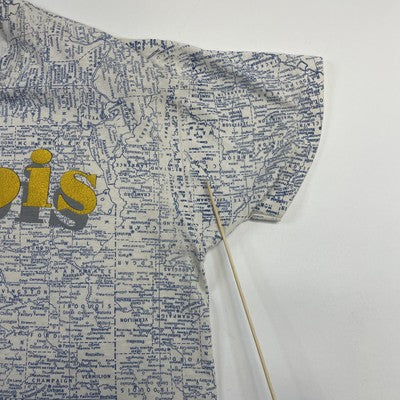 Vintage Illinois Map T-Shirt Size Medium All Over Print 90s