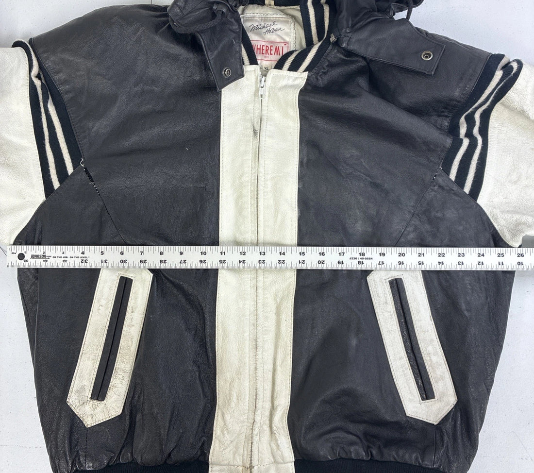 Vintage Michael Hoban Wheremi Football Leather Bomber Jacket Size XL Hooded