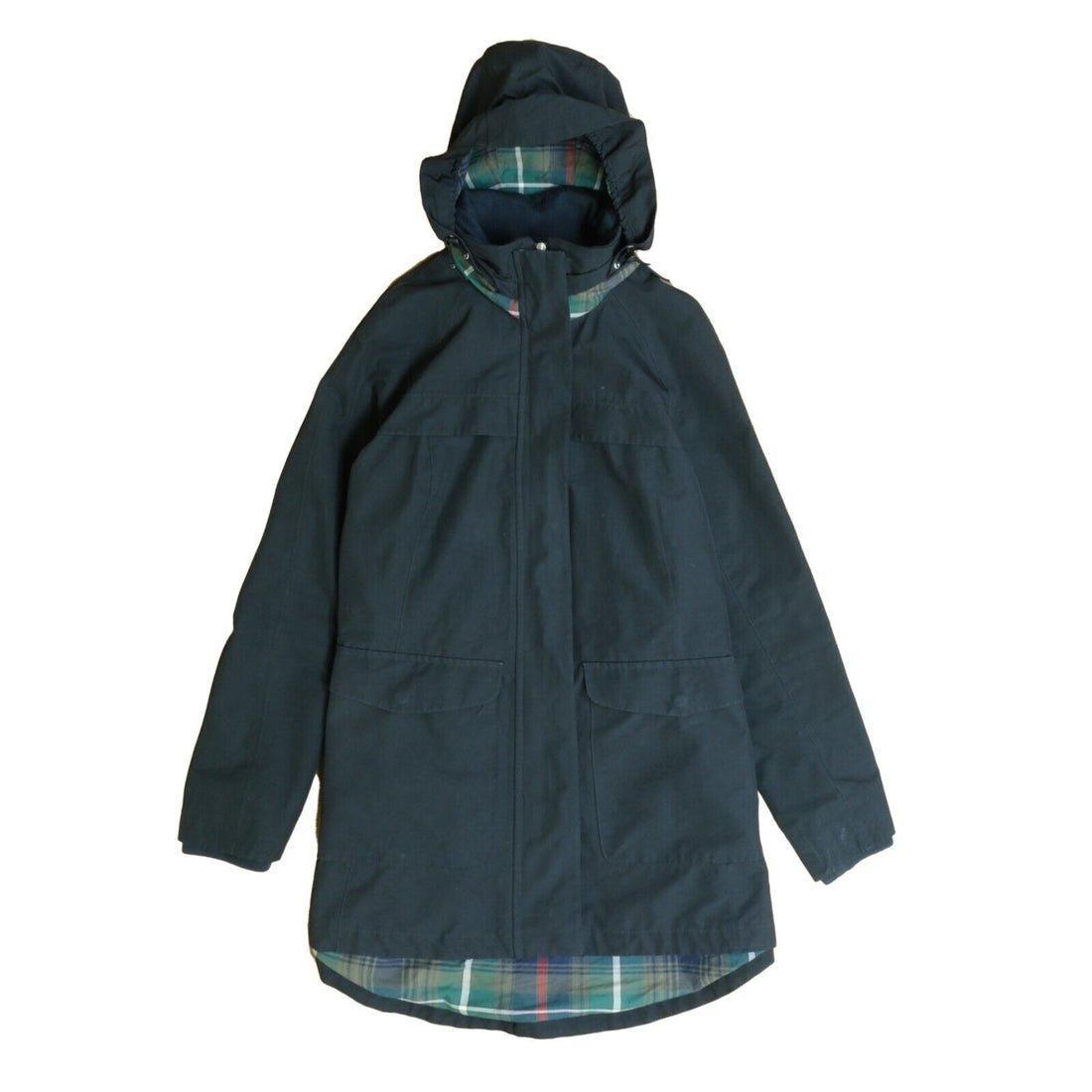 Vintage Pendleton Rain Coat Jacket Size Medium Black Plaid Lined Hooded